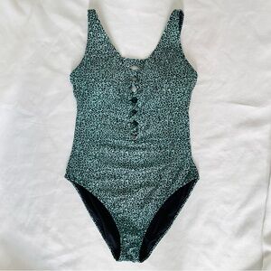 Bleu Rod Beattie lace down one piece swimsuit mint animal print size 8